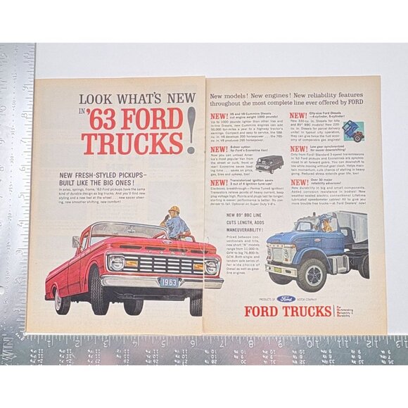 1963 Ford Trucks Vintage Print Ad 60s New Models Pickups BBC Line Autos Cars - Picture 2 of 6